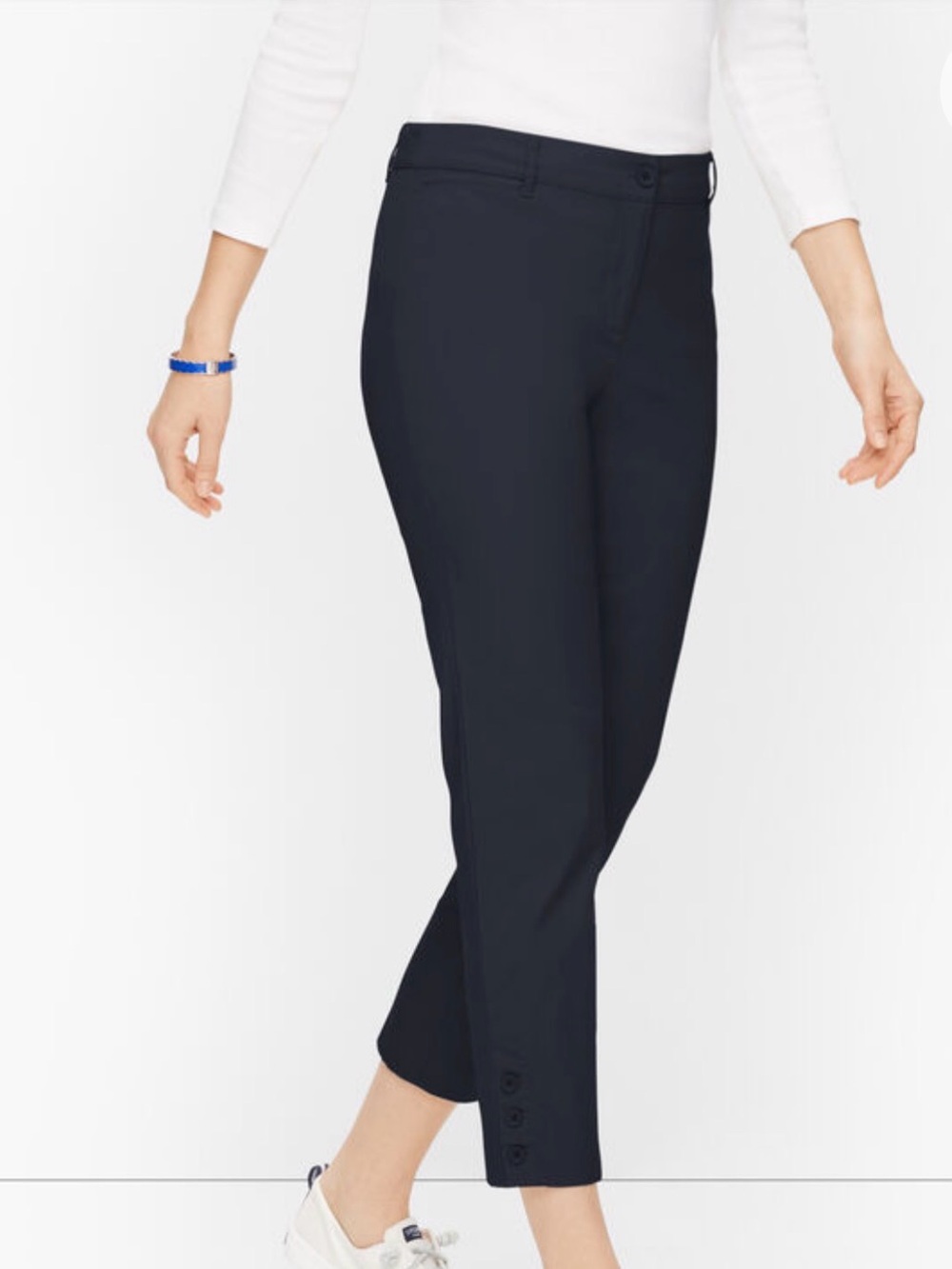 Talbots Perfect Crop Pants Black Button Hem Detail Size  10